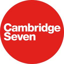 Cambridge Seven wordmark logo. White text in a red circle.