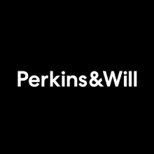 Back background with white font spelling "Perkins&Will"