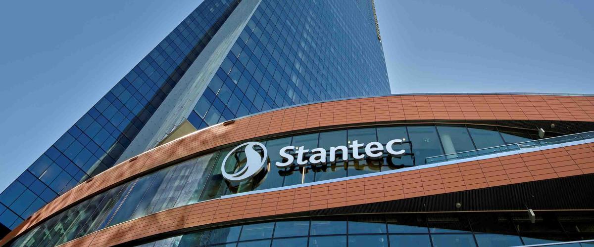 Gleaming building with "Stantec sign"