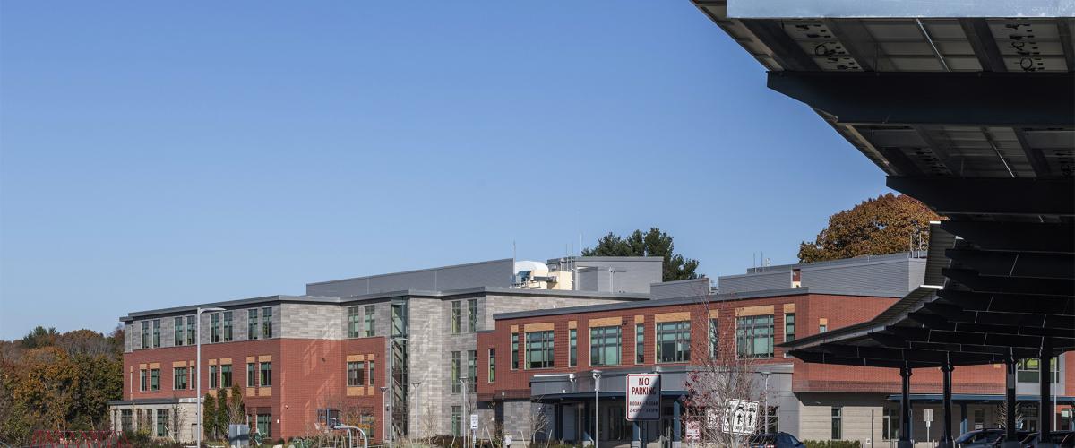 Image of Maria Hastings Elementary School and part of solar canopies