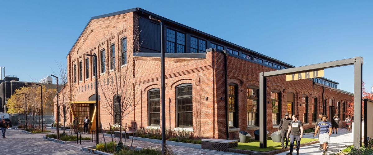 Exterior of the renovated red brick Foundry building 