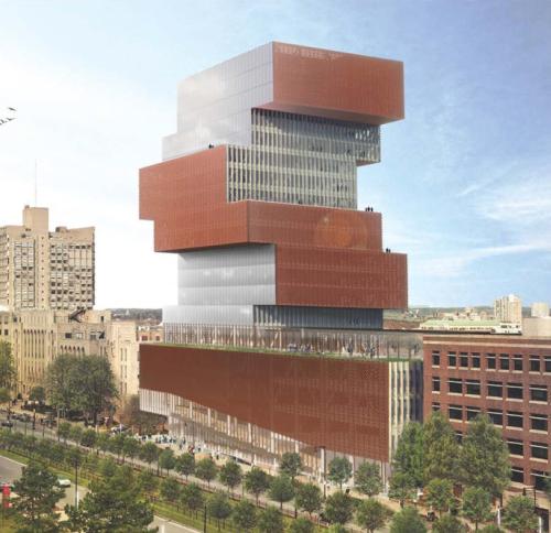 Building resembling a stack of books.